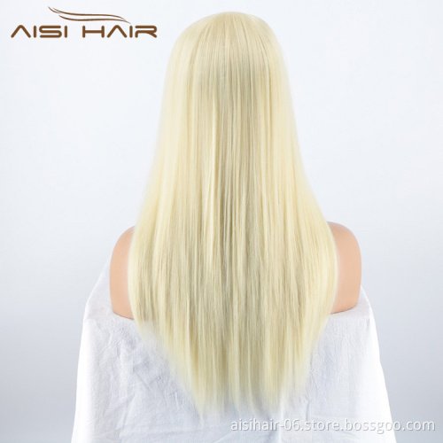 Silky Straight Wave Blonde Good Quality Long Wig Heat Resistant Synthetic Natural Wave Hair Wigs For Black White Women